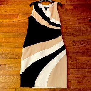 White House Black Market Black and Cream Sleeveless Dress